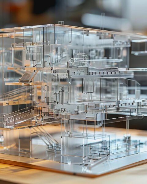 Example of Construction Technology in Vietnam: Transparent architectural model on display with intricate design details.